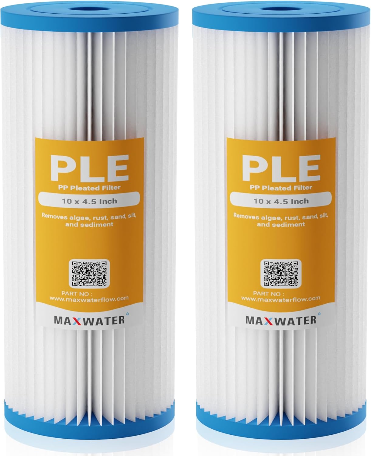 Max Water 25 Micron 10″×4.5″ Big Blue Pleated Sediment Filter (2-Pack)