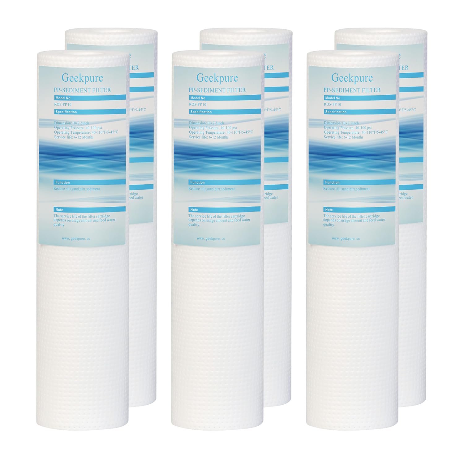 5 Micron 10″×2.5″ Sediment Filter 6-Pack (PP Spun)